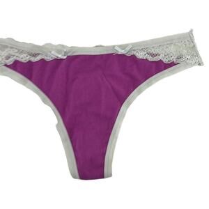 Splendies Thong Panty Purple Light Grey Trim Lace Accent Womens Size Small